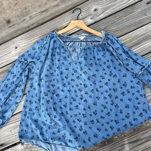 Cato Blue Ruffled Relaxed Blouse